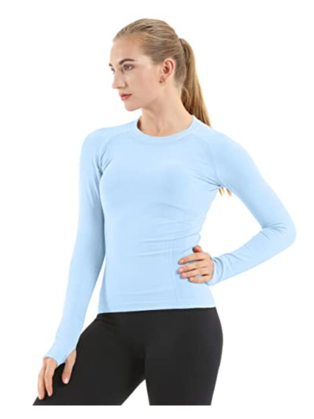 Seamless Workout Shirt Long Sleeve Yoga Top Breathable Athletic Crewneck Slim